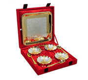 DSH Metal Bowl Set with Spoon, Tray and Velvet Box for Wedding Return Gifts and Festive Gifting-Set of 9