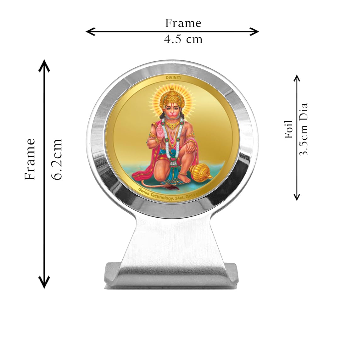 DIVINITI 24K Gold Plated Religious Car Dashboard Frame | Premium God Idol Frame for Car, Home Mandir & Office Table | Spiritual Gift, Decorative Showpiece | Hanuman Ji