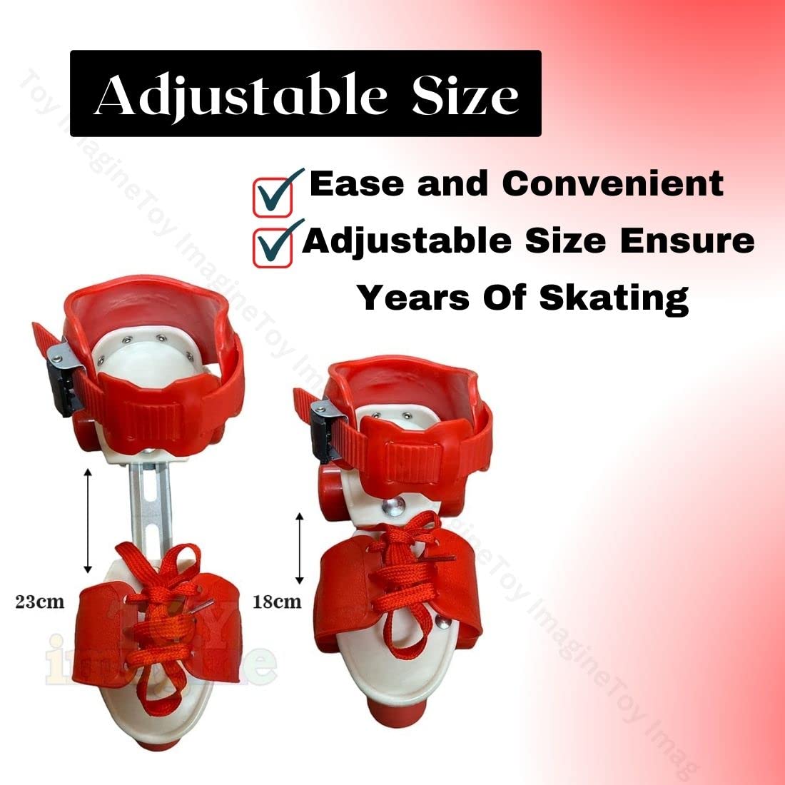 Toy Imagine® Roller Inline Skates for Kids | Adjustable Size Skating Shoes with Front Brake | 4 Pu Wheels | Skates for Boys & Girls Age 4-8 | Kids Roller Skates for School Sports(Red)