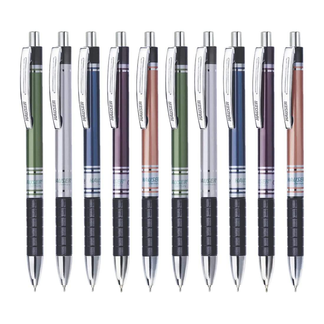 Hauser Cyclone Retractable Ball Pen Box | Low Viscosity Ink With Acu-Flow Writing System & German Technology | Durable Built With Pockatable Metal Clip | Set Of 10 Ball Pens