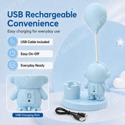 Toy Imagine 3-in-1 Kids LED Desk Lamp USB Rechargeable Night Light with Pen Holder and Pencil Sharpener Cute Astronaut Design Detachable Study Lamp for Girls & Boys Bedroom, Home & School