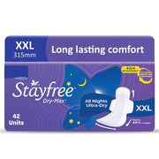 Stayfree Dry Max All Night XXL Sanitary Pads For Women | 42 Pads | Dry Cover | Provides Dry Feel for Up to 12 Hours | Super Lock Gel Pockets to Absorb Heavy Flow