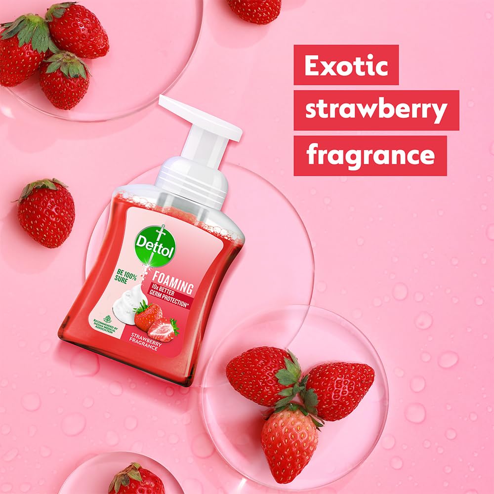 Dettol Foaming Handwash Pump - Strawberry, 250ml | Rich Foam | Moisturizing Hand Wash | Soft on Hands