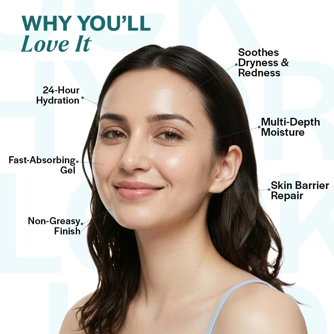 Suroskie Hydro Lock 4D Hyaluronic Acid Moisturizer for Face, 24 Hour Hydration Gel Cream with Aloe Vera & Allantoin, Lightweight Non-Sticky Oil-Free Face Moisturizer, All Skin Types