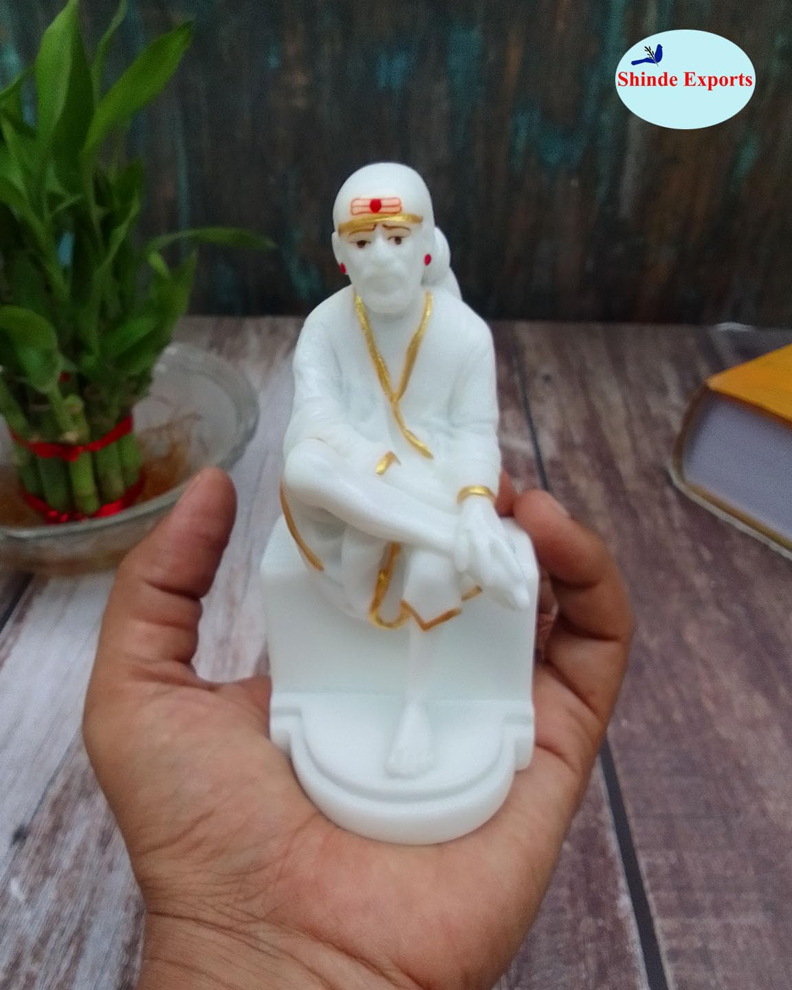 SHINDE EXPORTS White shirdi saibaba Marble Idol for Pooja Room Statue murti car Dashboard Home Murty. (11.8 CM)