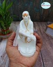 SHINDE EXPORTS White shirdi saibaba Marble Idol for Pooja Room Statue murti car Dashboard Home Murty. (11.8 CM)