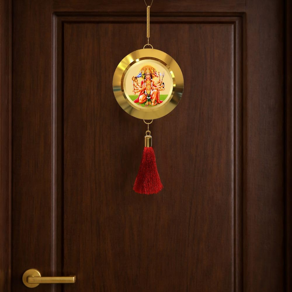 Diviniti 24K Gold Plated Panchmukhi Hanuman Double Sided Hanging with Yantra for Home Entrance Door, Vastu Protection Decor, Religious Hanging, Positive Energy & Spiritual Gift Item