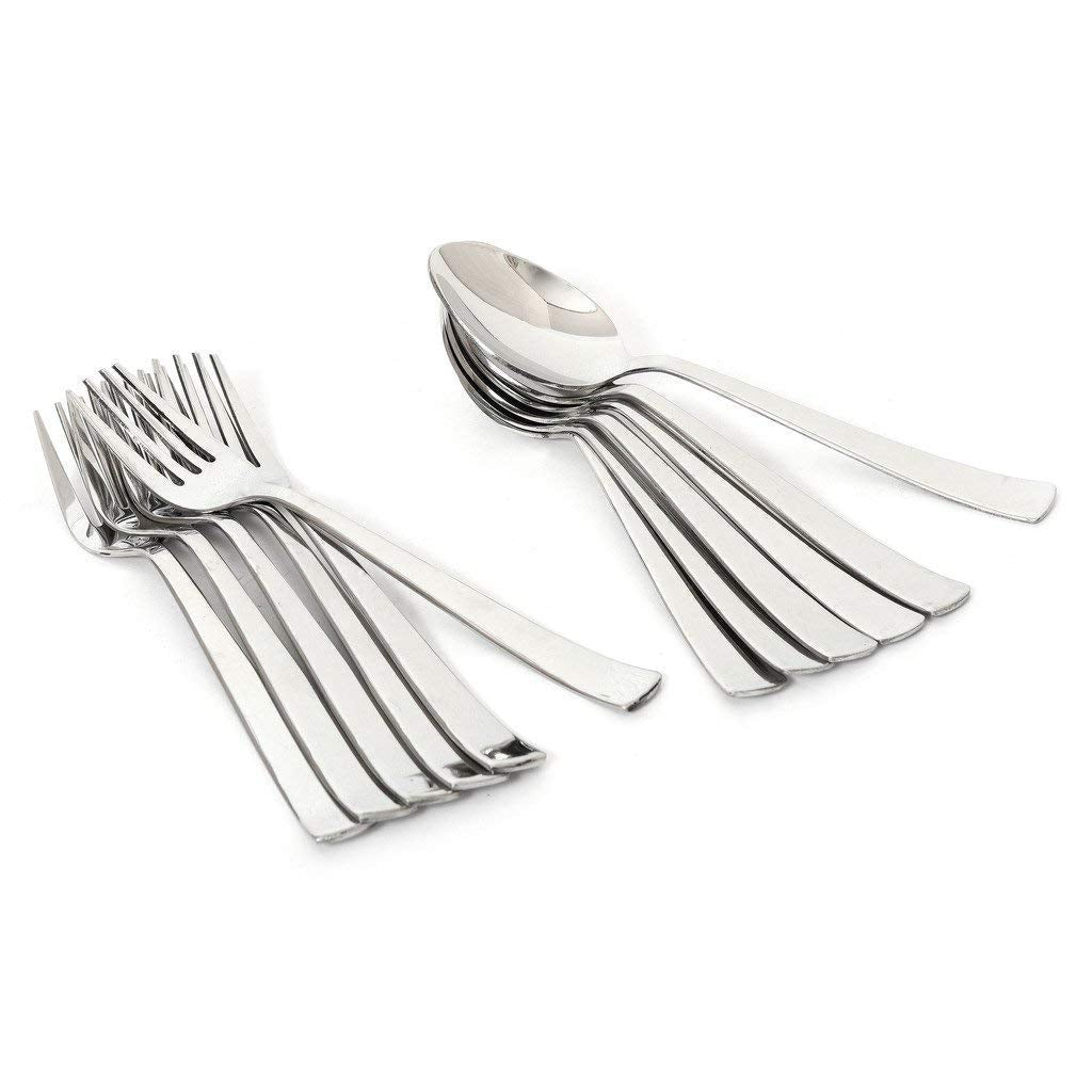 Parage Stainless Steel Spoon Set & Fork Set 12 Pieces for Tea, Coffee, Sugar, Condiments & Spices - Set of 12 Contains Spoons Set of 6 Spoon and Fork Set of 6, Mirror Polished