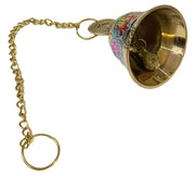 DSH Handcrafted Brass Temple Hanging Bell with Chain Home Mandir Decoration Ghanti for Pooja with Deep Sound (Blue, H-4 Inch)