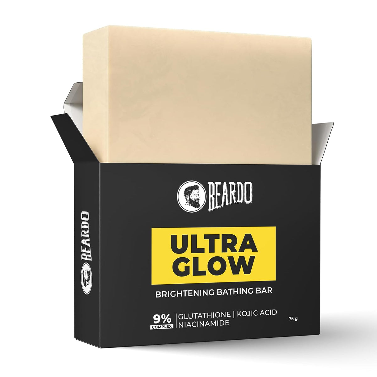 Beardo Ultraglow Brightening Bathing Bar | 9% complex glutathione, niacinamide & kojic acid | Skin Brightening Soap | Whitening Soap for men | Dermatologically Tested | 75g X Pack of 1