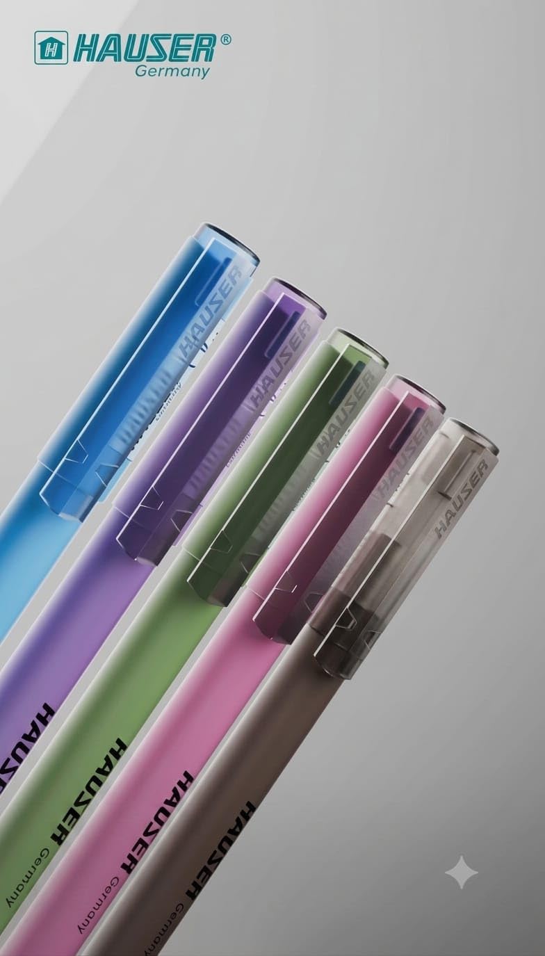Hauser FLY 0.7mm Fine Precision Tip Ball Pen-Blue Ink-Pack of 10 | 5 Pastel Shades Matt Finish Body Colors | LV Ink For Smooth & Break-Free Writing | Smudge Free, Non-Fading & Quick-Dry Ink