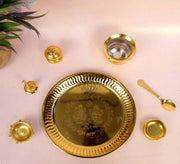 DSH Pure Brass Pooja Thali Plate Set of 7 Special Puja Thali For Diwali Pooja Daily Home Mandir And Diwali Gifting (Gold)