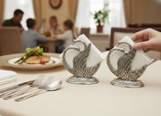 Kridaykraft Elegant Silver Swan Napkin Holder - Decorative Metal Tissue Paper Stand for Dining Table, Kitchen, Bedroom & Bathroom - Luxury Restaurant Style Vertical Serviette Organizer (10x8 cm)