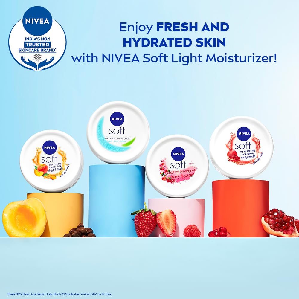 NIVEA Soft Berry Blossom, Light Moisturizer for Face, Hand & Body, Instant Hydration Non-Greasy Cream with Vitamin E & Jojoba Oil, 200 ml