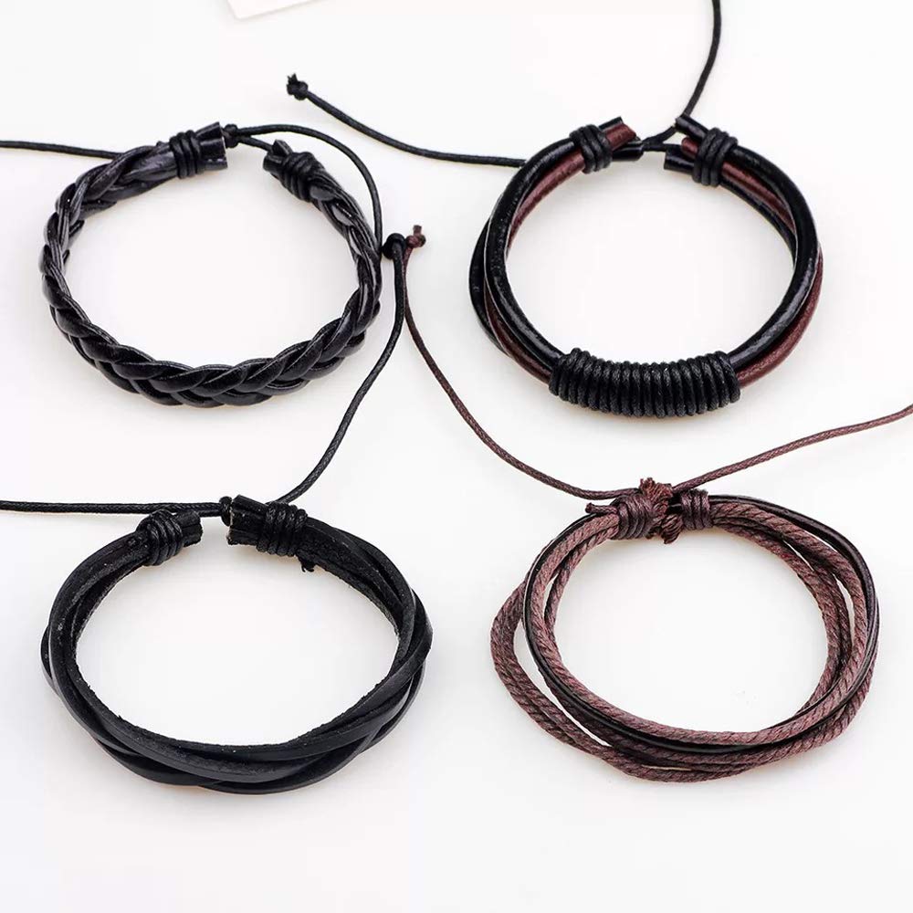 Shining Diva Fashion Multicolour Genuine Leather Stylish Bracelets for Men and Boys-(9870b, Set of 4)