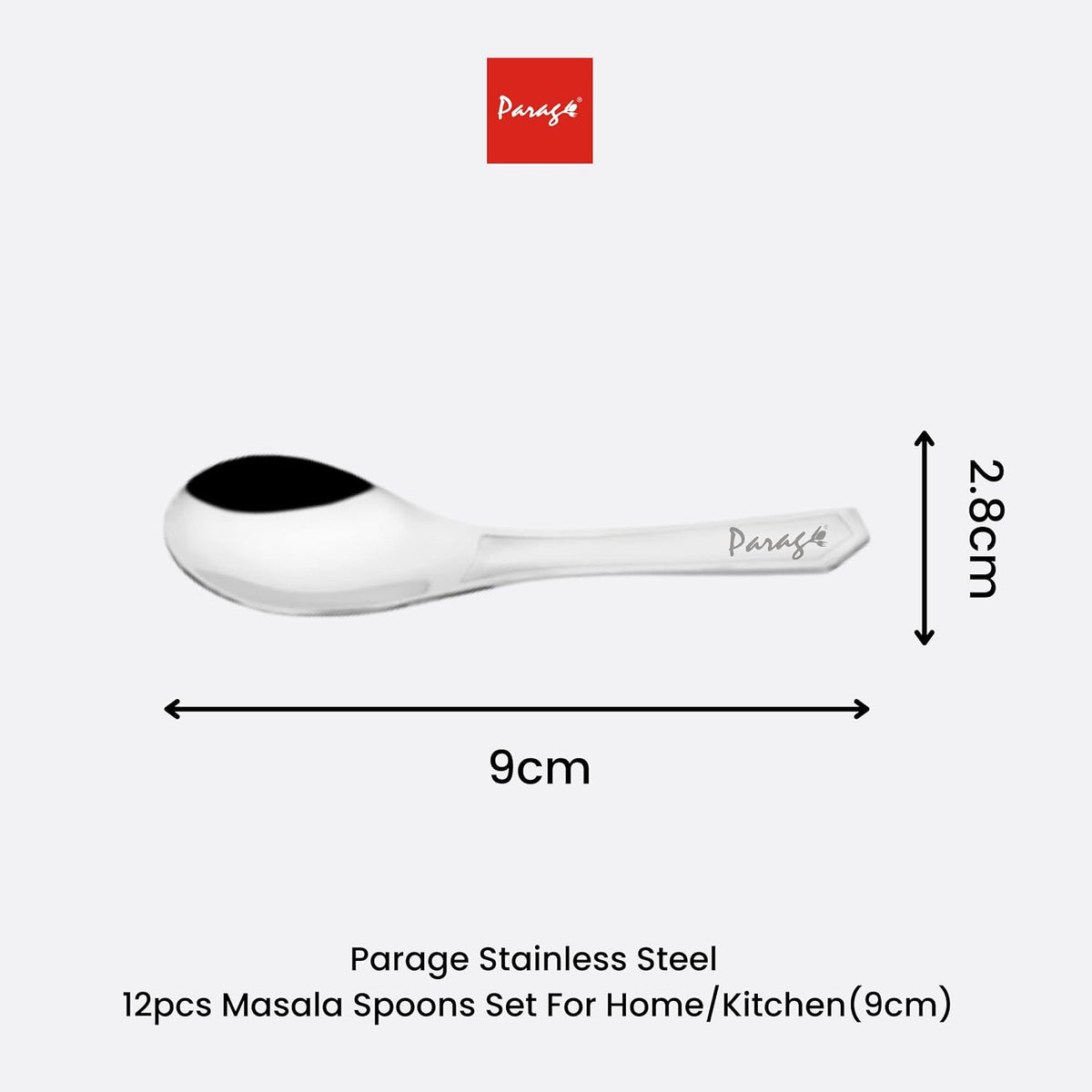 Parage 12 Pieces Stainless Steel Small Spoons for Container/Spice Jars | Masala Spoons | Small Spoon for Spices | Spoon Set | 12 mini | Length 9 cm | Silver