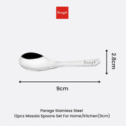 Parage 12 Pieces Stainless Steel Small Spoons for Container/Spice Jars | Masala Spoons | Small Spoon for Spices | Spoon Set | 12 mini | Length 9 cm | Silver