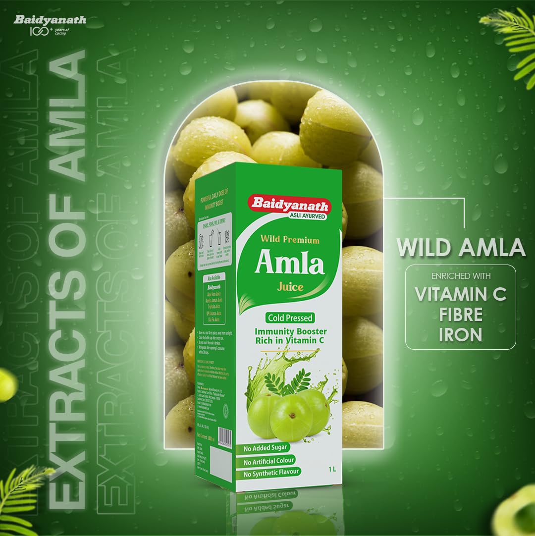 Baidyanath Amla Juice|Pitta-Balancing, Immune-Boosting Juice For Cough, Cold & Seasonal Illnesses|Antioxidant & Vitamin C Rich|Cold-Pressed|Supports Weight Management|1000 Ml