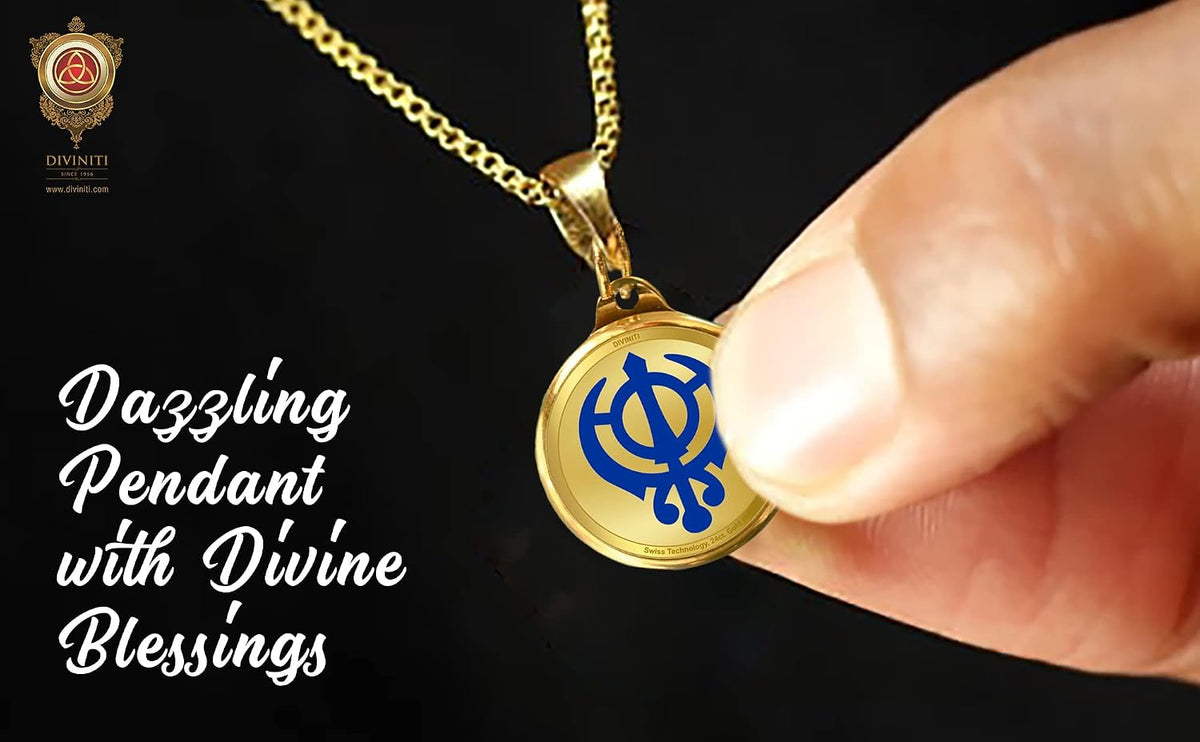 DIVINITI 24K Gold Plated Double-Sided Religious Pendant with Premium Gift Box, Spiritual Locket for Men & Women, Devotional Jewellery for Gifting & Everyday Wear | Khanda Sahib & Ek Onkar