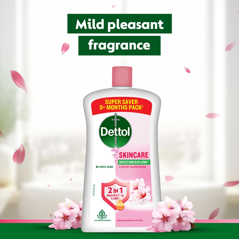 Dettol Liquid Handwash Bottle - Skincare Hand Wash-875ml | pH Balanced | 10x Better Germ Protection