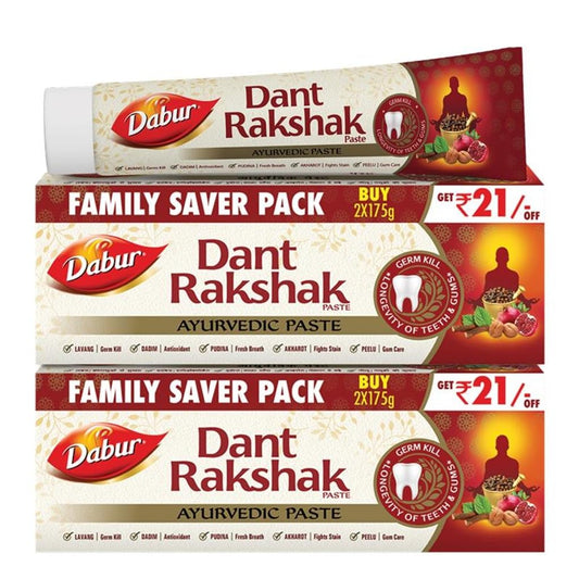 Dabur Dant Rakshak Ayurvedic Toothpaste - 700g (175g x 4) | With Goodness Of 32 Ayurvedic Herbs | Prevents & Calms Gum Pain | Kills Germs | Complete Family Toothpaste | No Added Fluorides & Parabens