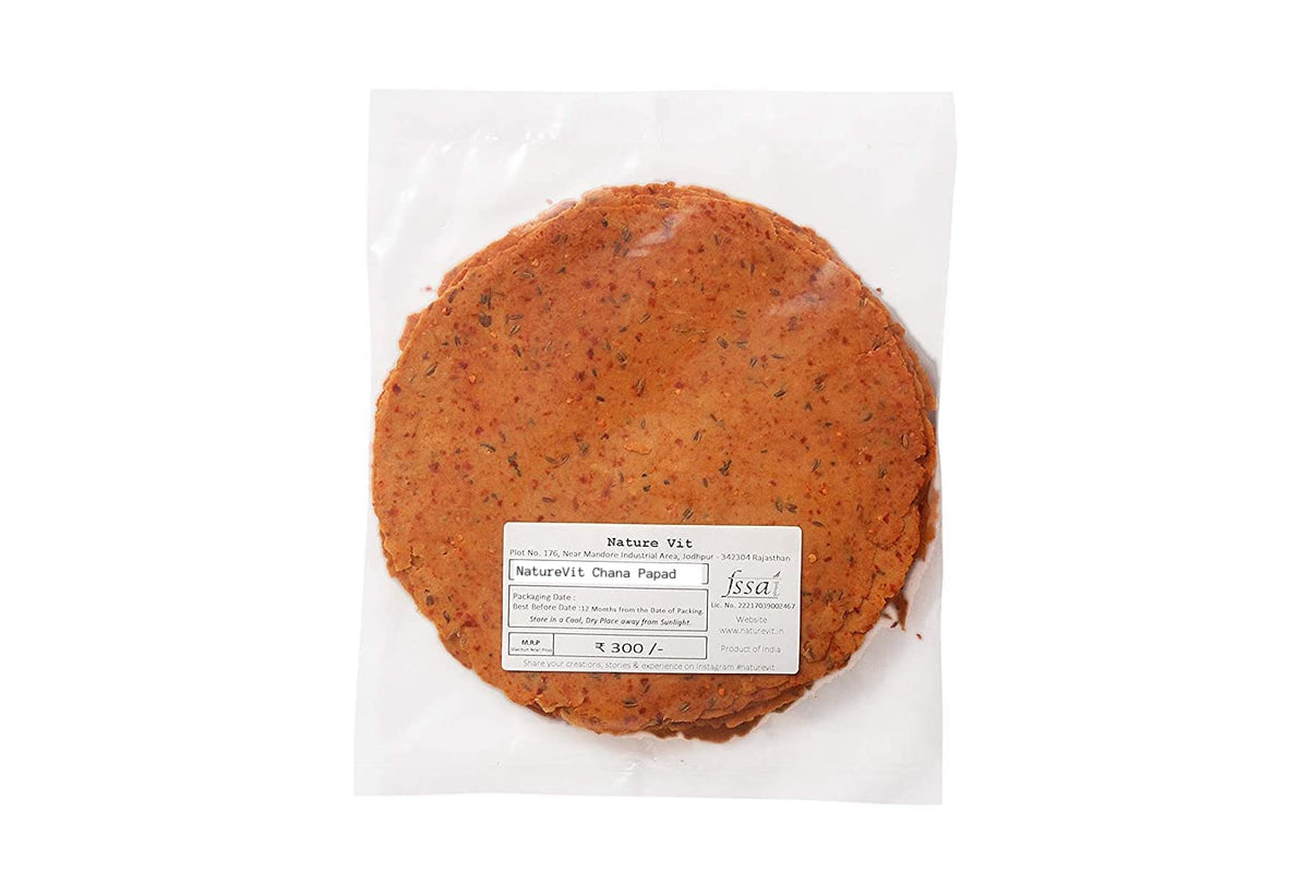 NatureVit Chana Papad 400g | Handmade Roasted Papad from Bengal Gram | Spicy & Crunchy Indian Snack | Protein-Rich Appetizer
