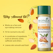 Biotique Almonmd Oil Deep Cleanse Purifying Cleansing Oil Face & Eye Makeup Remover For Normal to Dr