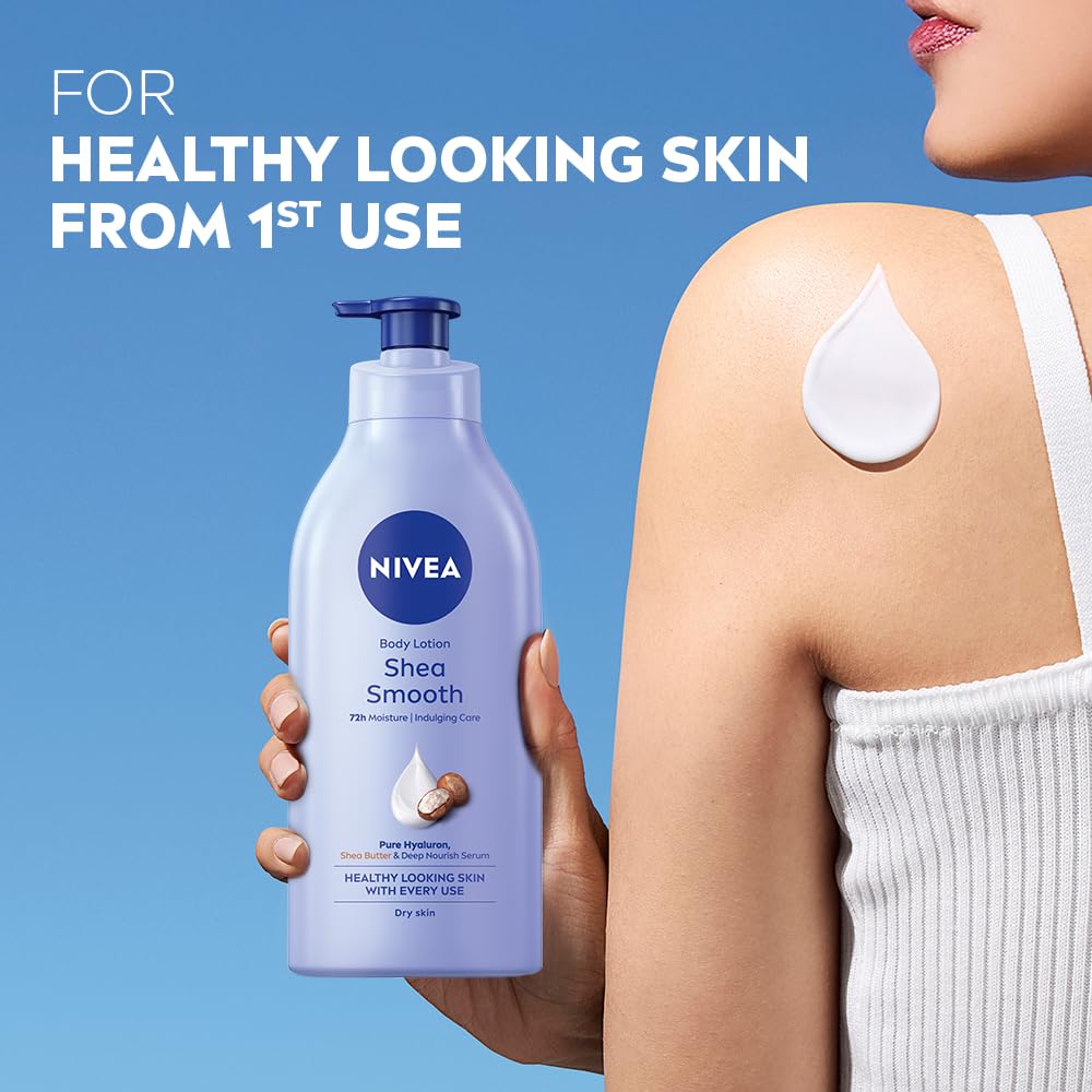 NIVEA Shea Smooth Body Lotion | Hyaluronic Acid & Shea Butter & Deep Nourish Serum Moisturizer | Lightweight Non-Greasy Body Cream | Body Moisturiser for 72H Hydration for Dry Skin | - 600ml