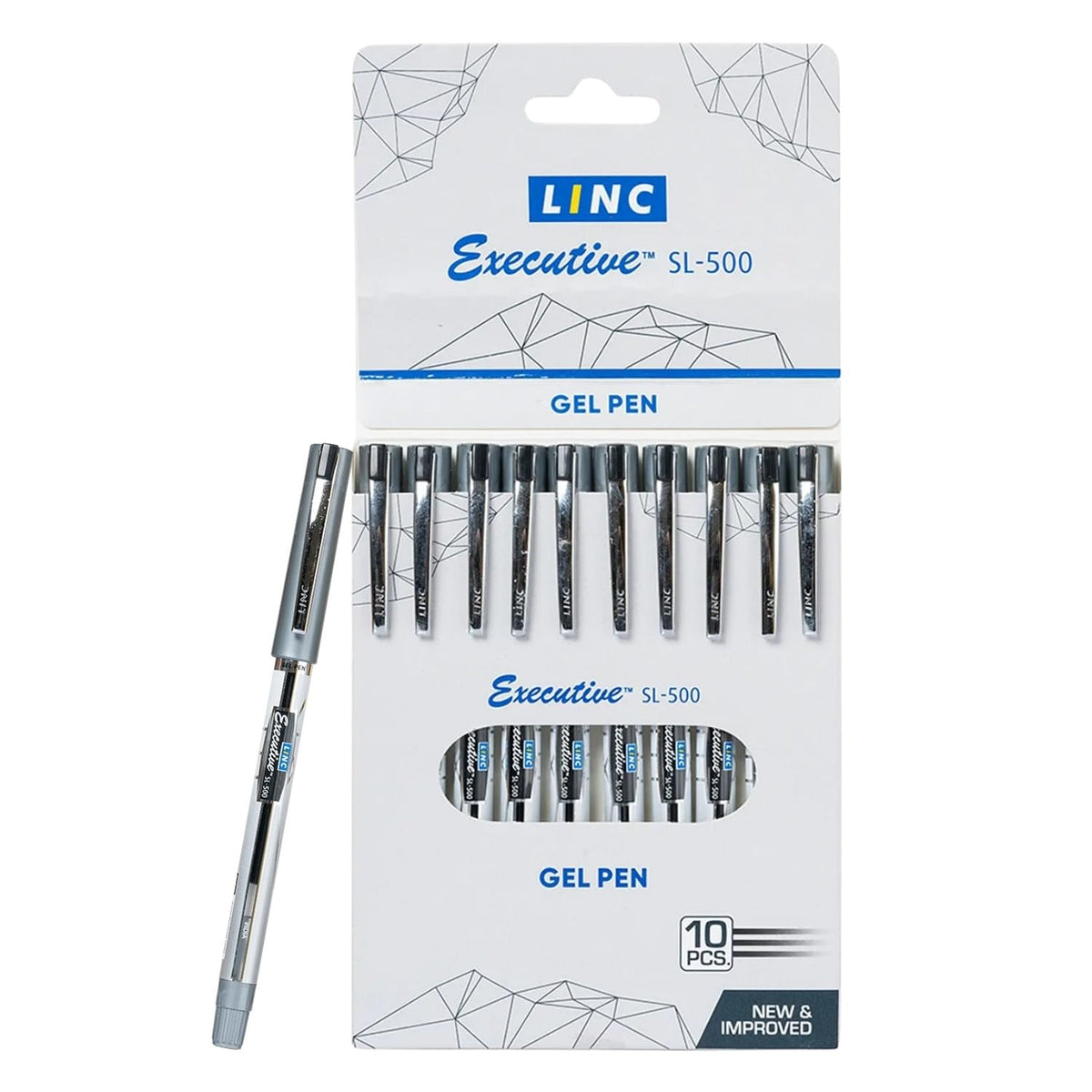 Linc 0.55mm Executive SL-500 Gel Pen | Water-Proof Ink & Textured Grip (Black Ink, Pack of 10)