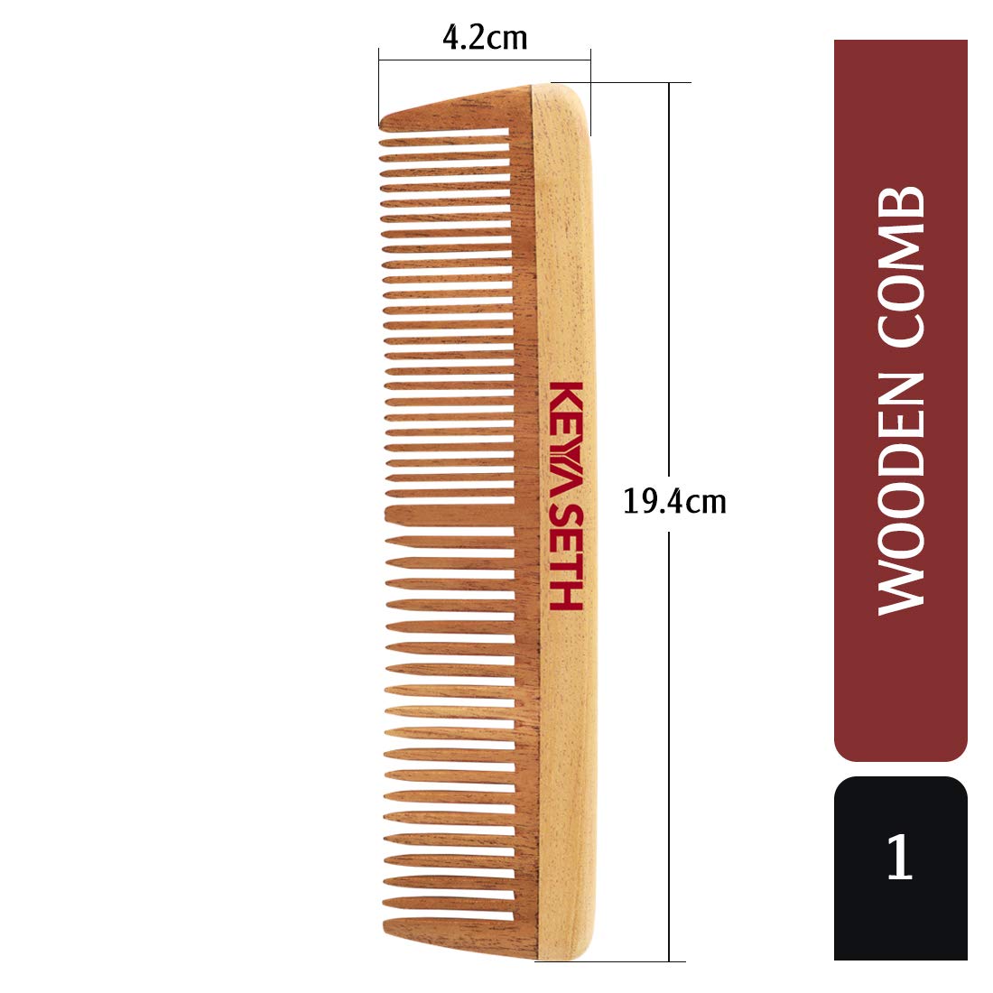 Keya Seth Aromatherapy, Organic Neem Wooden Comb II Massages Scalp, Stimulates Hair Growth, Removes Dandruff