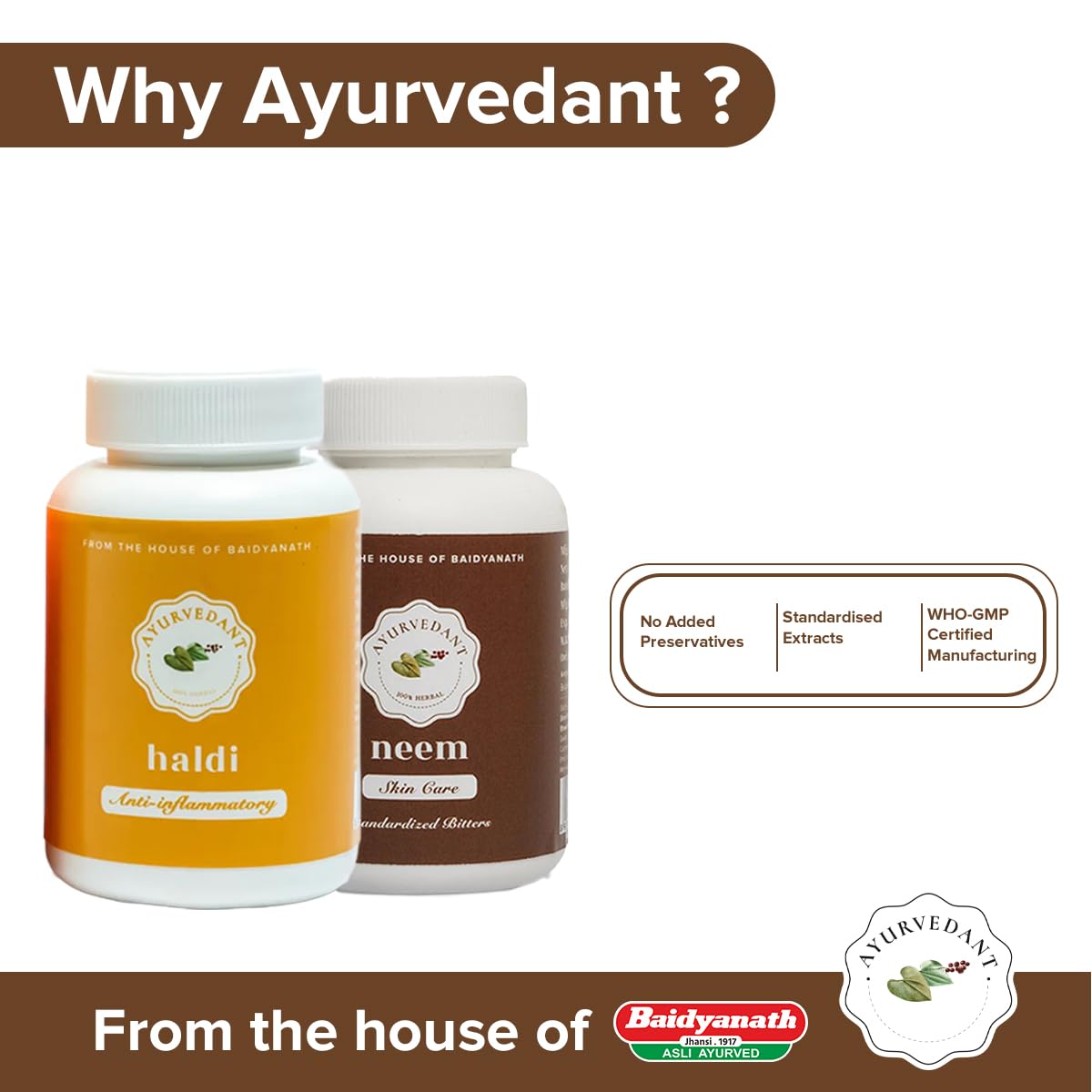Ayurvedant Neem & Turmeric Tablets Combo Pack | 60 Tablets Each | Herbal Daily Detox & Immunity Support |From The House Of Baidyanath.