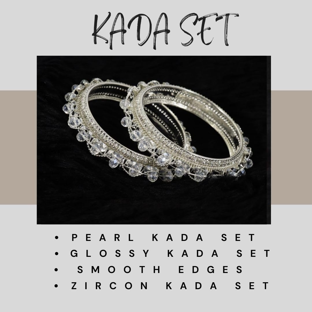NMII Alloy Metal Pearls & Diamond Stone Traditional Bangles Set For Women & Girls | Designer Bridal, Fancy Party, Wedding, Occasion Jewellery | Bangles Kada For Women Stylish | Set of 2