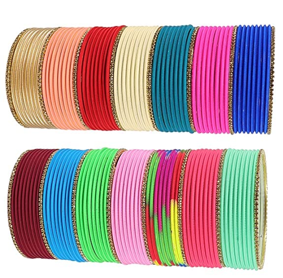 NMII Non-Precious Metal Base Metal with Zircon Gemstone Studded worked and Cutting Shaped Glossy Finished Bangle Set For Women and Girls