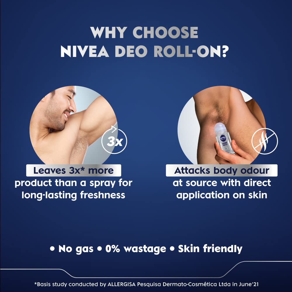 Nivea Deodorant Roll On, Silver Protect for Men, 50ml (Pack of 2)