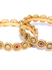 Priyaasi Gold-Plated Traditional Bangles with Coloured Stone for Wome(Multi and Gold)