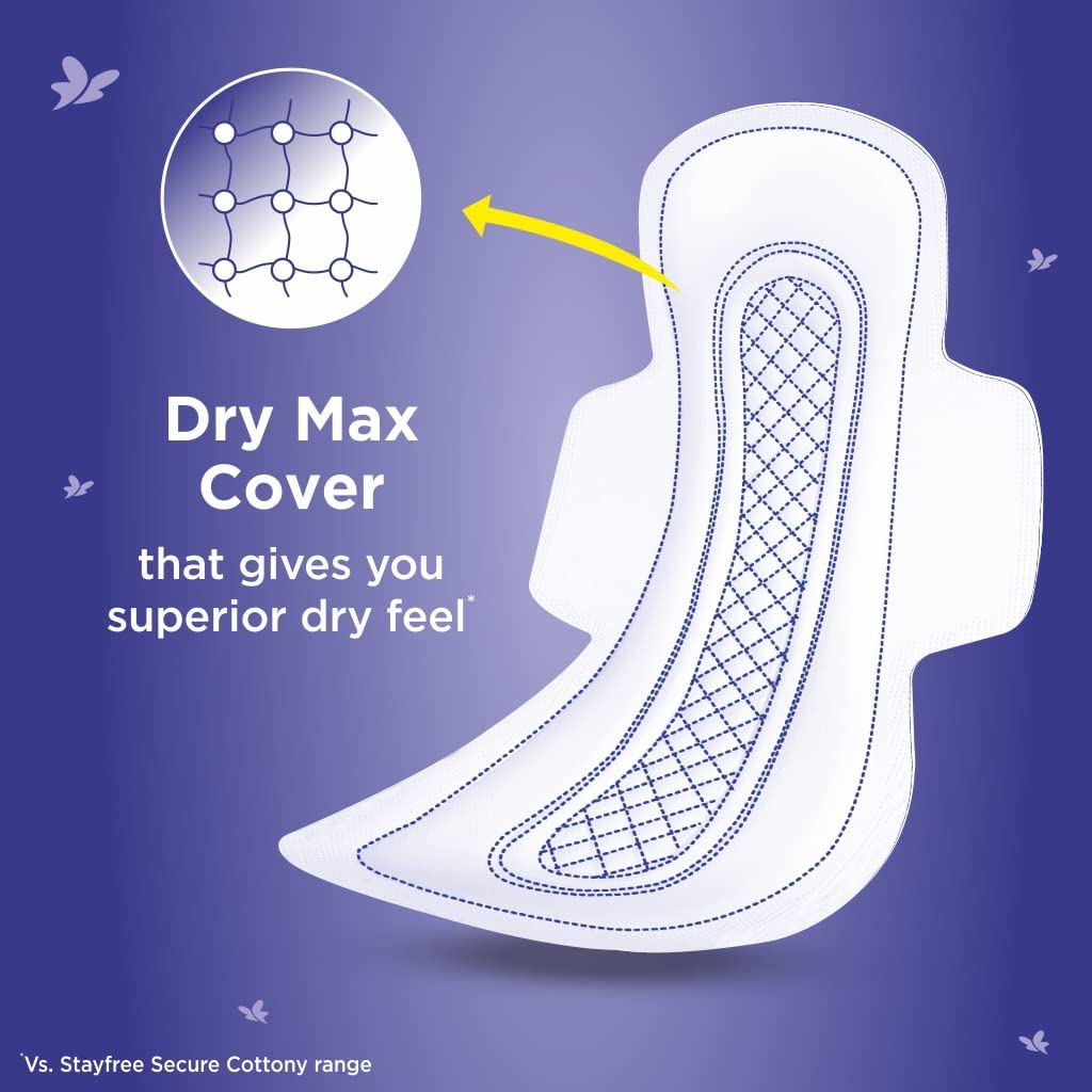 Stayfree Dry Max XXL | All Night XXL Dry Cover Sanitary Pads for Women | Convert Heavy flow into Gel | Odour Control | Absorbs 2x more with wider back | Superior Dry feel | Ultra Thin Pads | 42 Pads