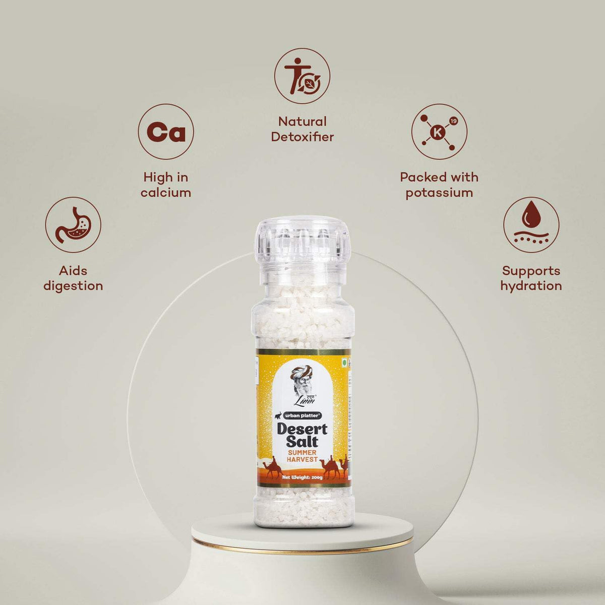 Urban Platter Summer Harvest Desert Salt Grinder, 200g (Powdered by Lunn | Summer Harvest | Sparkling White Crystals | Longer Dried Salt)