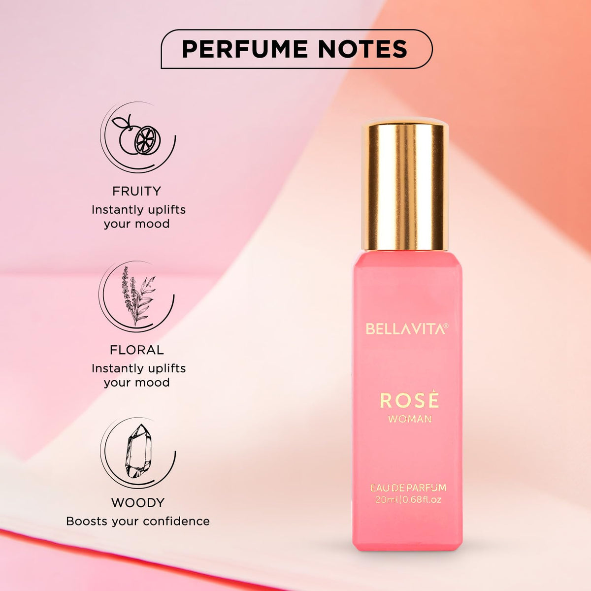 Bella Vita Luxury Organic Luxury Rose Woman Eau De Parfum Liquid Perfume for Women with Woody Rose, Jasmine, Black Currant, Vanilla & Amber | Long Lasting Fragrance EDP For Everyday Wear | 20 ML