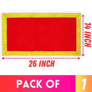 Bhakti Lehar Red Velvet Pooja Cloth | Aasan for God Idol Sitting, Mandir Shelf, Puja Chowki Table and Home Temple Decoration - Pack of 1 (14 x 26 Inch)