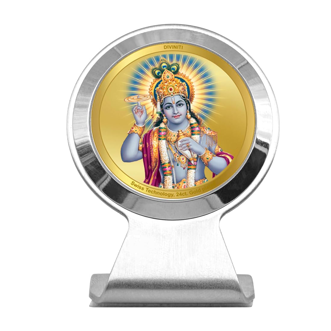 DIVINITI 24K Gold Plated Religious Car Dashboard Frame | Premium God Idol Frame for Car, Home Mandir & Office Table | Spiritual Gift, Decorative Showpiece | Vishnu Ji