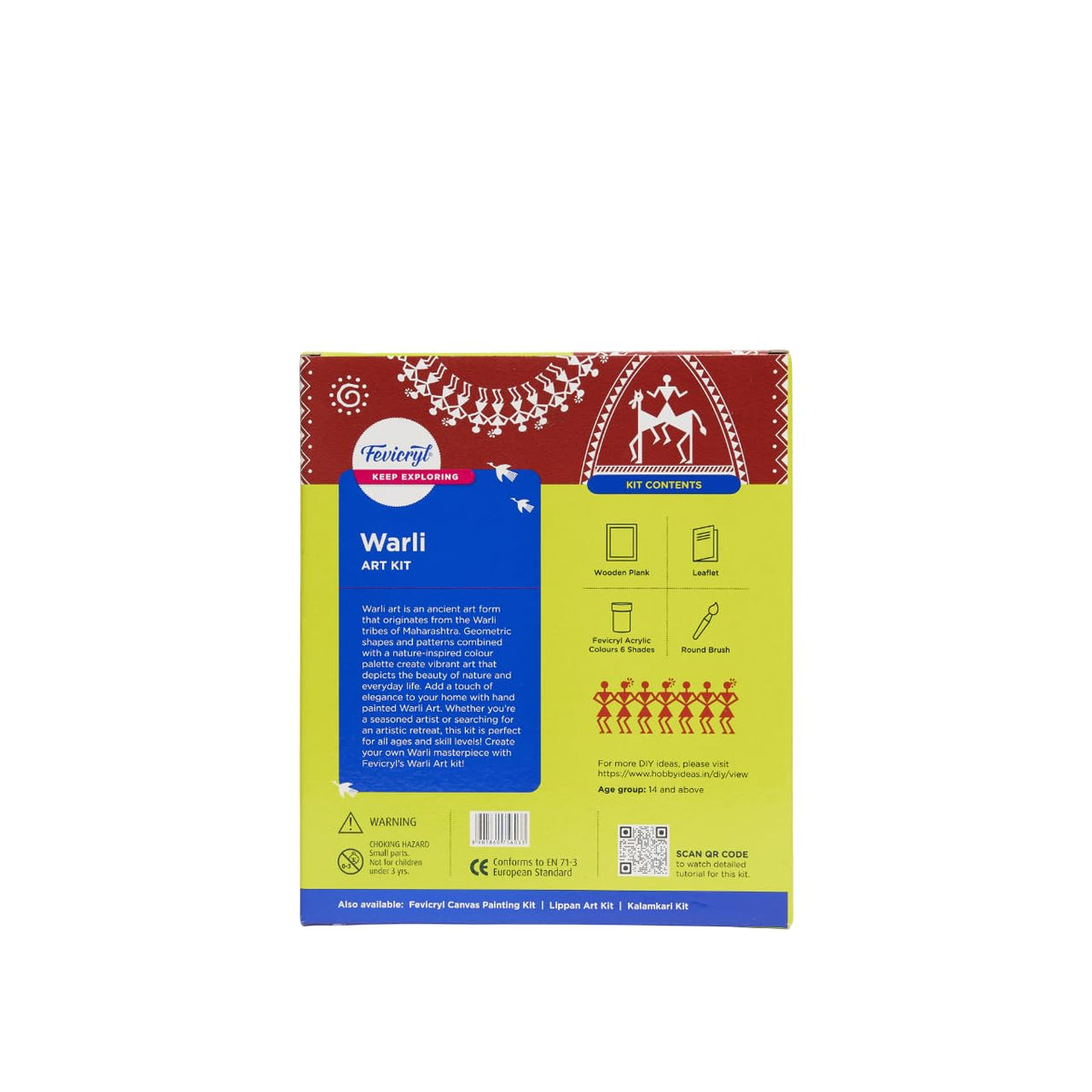 Fevicryl Warli Mini Art Kit | All-Inclusive DIY Kit of Wooden Plank with Hook, Acrylic Colours, Brush | for Artists, Students, Hobbyists & Gifting | Ideal for Age 14 +