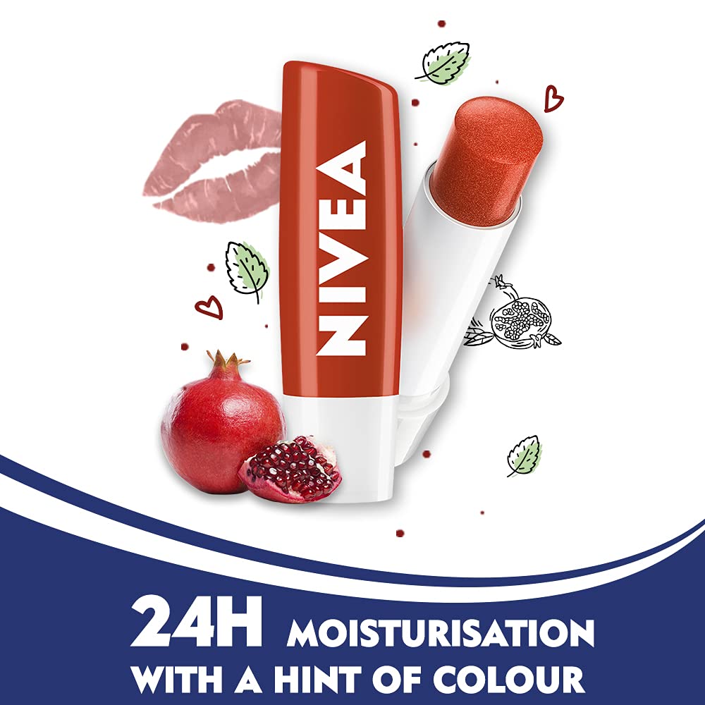 Nivea Men Creme, Non Greasy Moisturizer, Cream For Face, Body & Hands, 75 ml & Nivea Lip Balm, Pomegranate Shine, 24H Moisture With Natural Oils, Dark Red Shine & Pomegrenate Aroma, 4.8 G