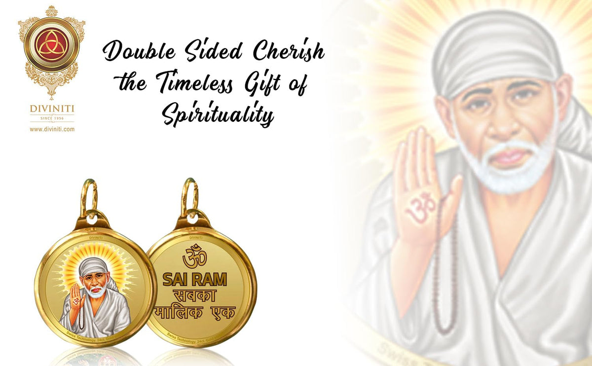DIVINITI 24K Gold Plated Double-Sided Religious Pendant with Premium Gift Box, Spiritual Locket for Men & Women, Devotional Jewellery for Gifting & Everyday Wear | Sai Baba & Om