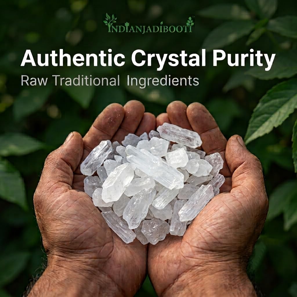 IndianJadiBooti Pure Wellness Crystals Combo | Bhimseni Camphor, Sat Ajwain & Sat Pudina | Traditional Ayurvedic Blend for Aromatic Relief & Cooling Comfort | Raw Jadi Booti | FSSAI Licensed