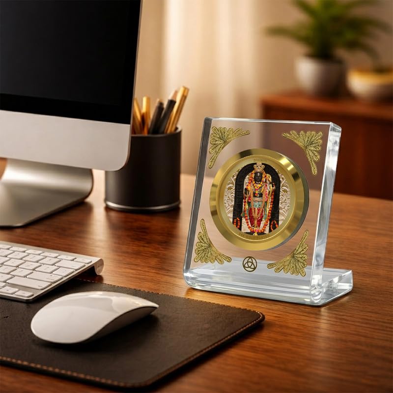 DIVINITI 24K Gold Plated Religious Car Dashboard Frame | Premium God Idol Frame for Car, Home Mandir & Office Table | Spiritual Gift, Decorative Showpiece | Ram Lalla