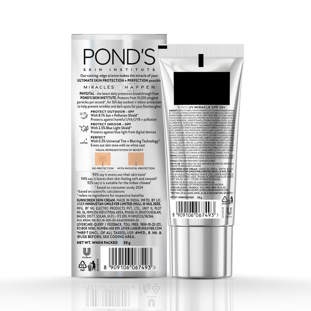 POND'S Anti-Blue Light UV Miracle | Tinted SPF 50 PA ++++ & DPF - Digital Protection Factor| Ultimate Skin Protection, 50g