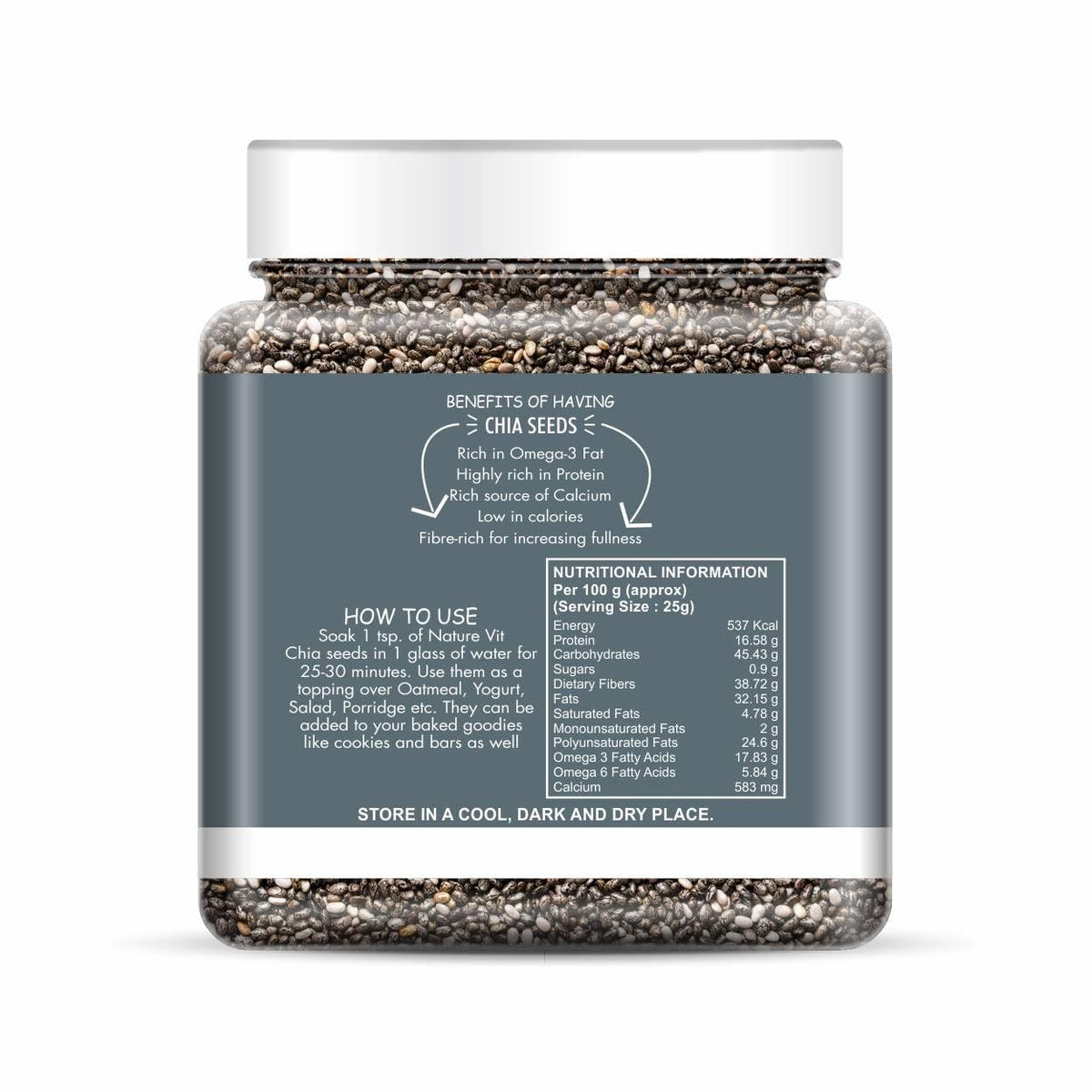 NatureVit Raw Chia Seeds 250g | Superfood for Eating | Rich in Omega-3, Fiber & Protein | Ideal for Weight Loss, Digestion & Energy | Gluten-Free & Vegan
