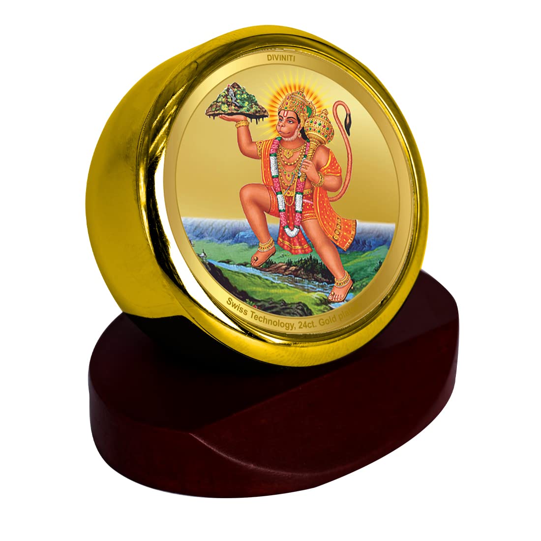 DIVINITI 24K Gold Plated Religious Car Dashboard Frame | Premium God Idol Frame for Car, Home Mandir & Office Table | Spiritual Gift, Decorative Showpiece | Lord Hanuman