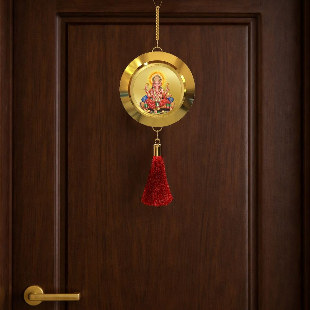 Diviniti 24K Gold Plated Lord Ganesha Wall Hanging with Ganesh Yantra | Double Sided Vastu & Spiritual Home Décor | Premium Hanging for Entrance, Mandir, Living Room & Gift Item