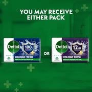Dettol Cologne Fresh Bathing Soap Bar with 12hr Freshness and Germ Protection, 100g Pack of 4, (400gm)